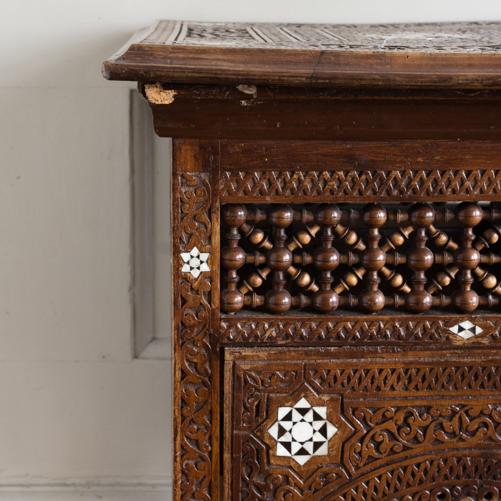 Syrian hardwood carved and inlaid occasional table,-132766