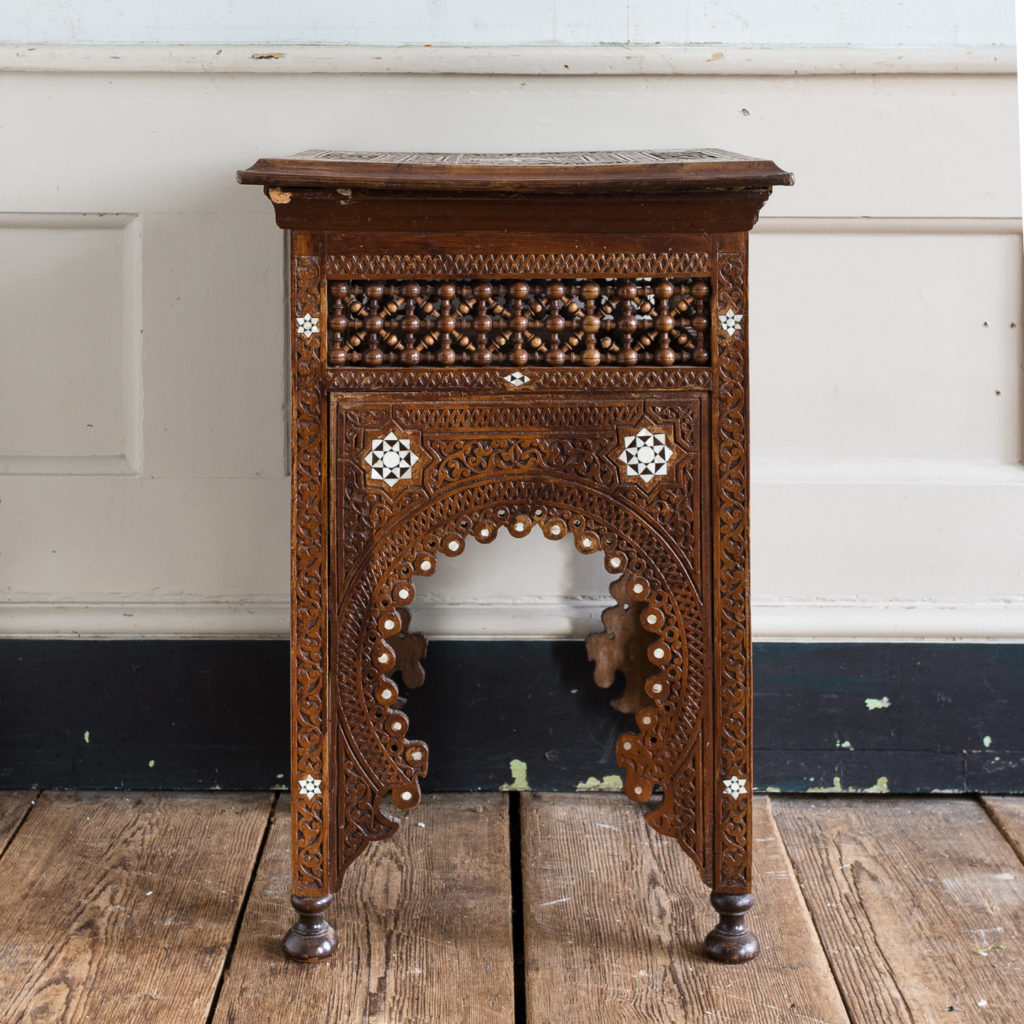 Syrian hardwood carved and inlaid occasional table,