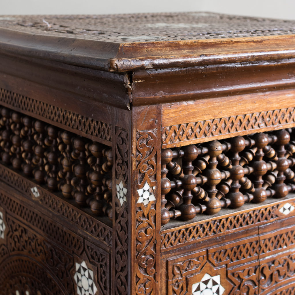 Syrian hardwood carved and inlaid occasional table,-132771