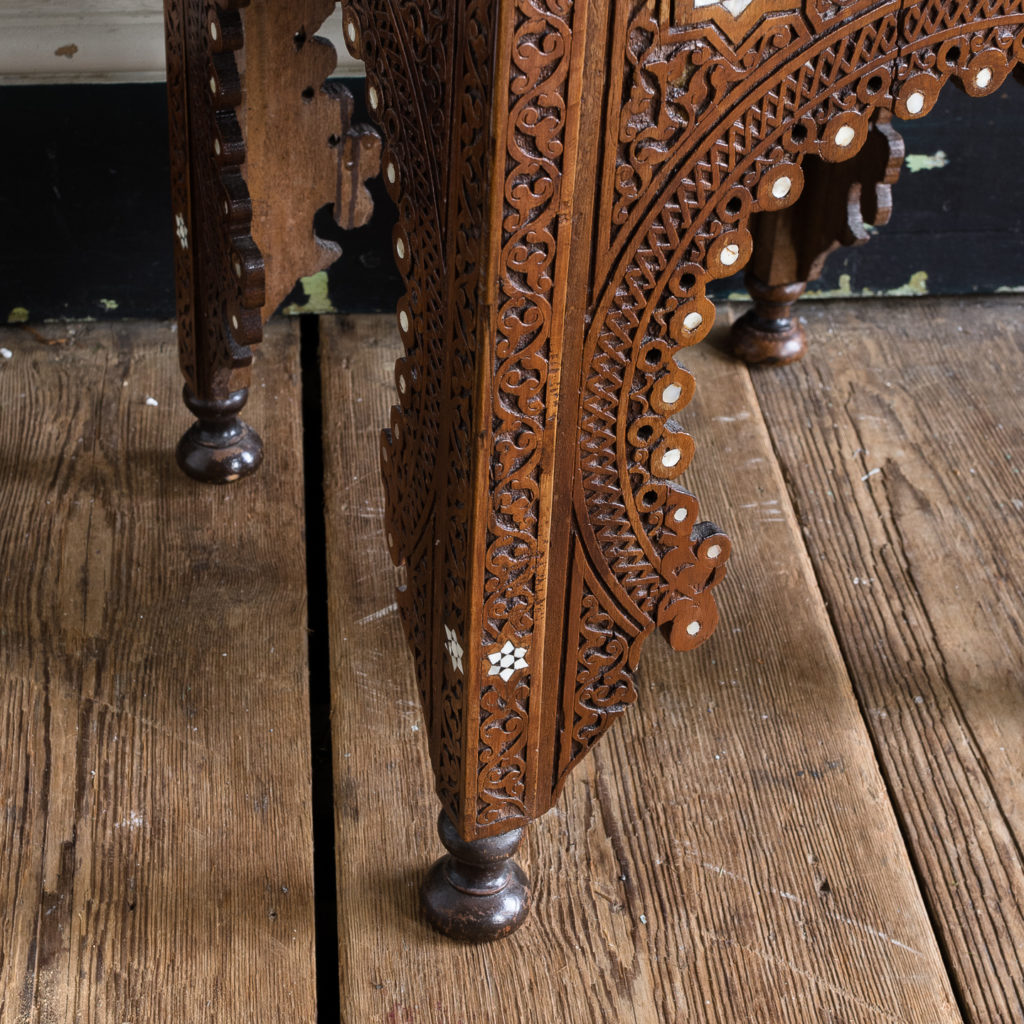 Syrian hardwood carved and inlaid occasional table,-132770