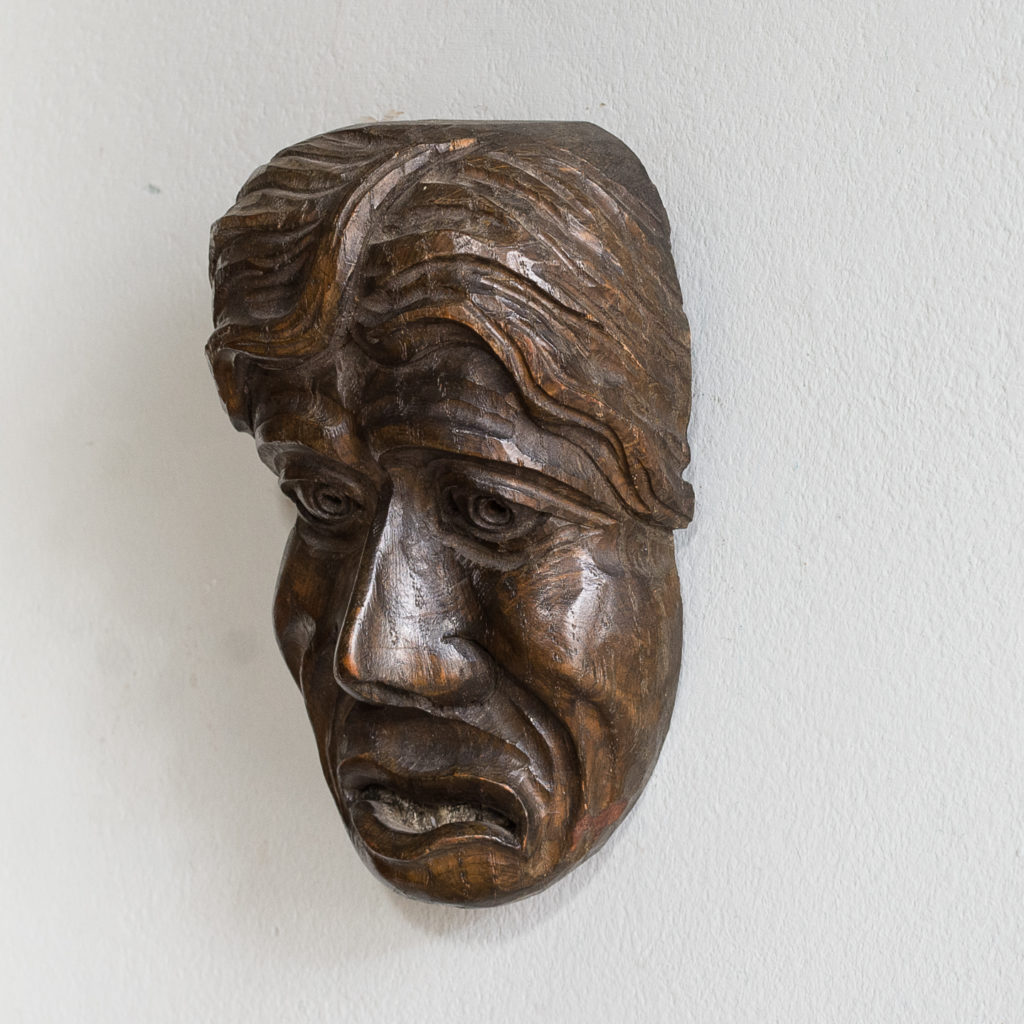 Early twentieth century carved oak grotesque mask,-133588