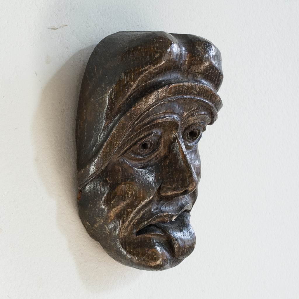 Early twentieth century carved oak grotesque mask,-133604