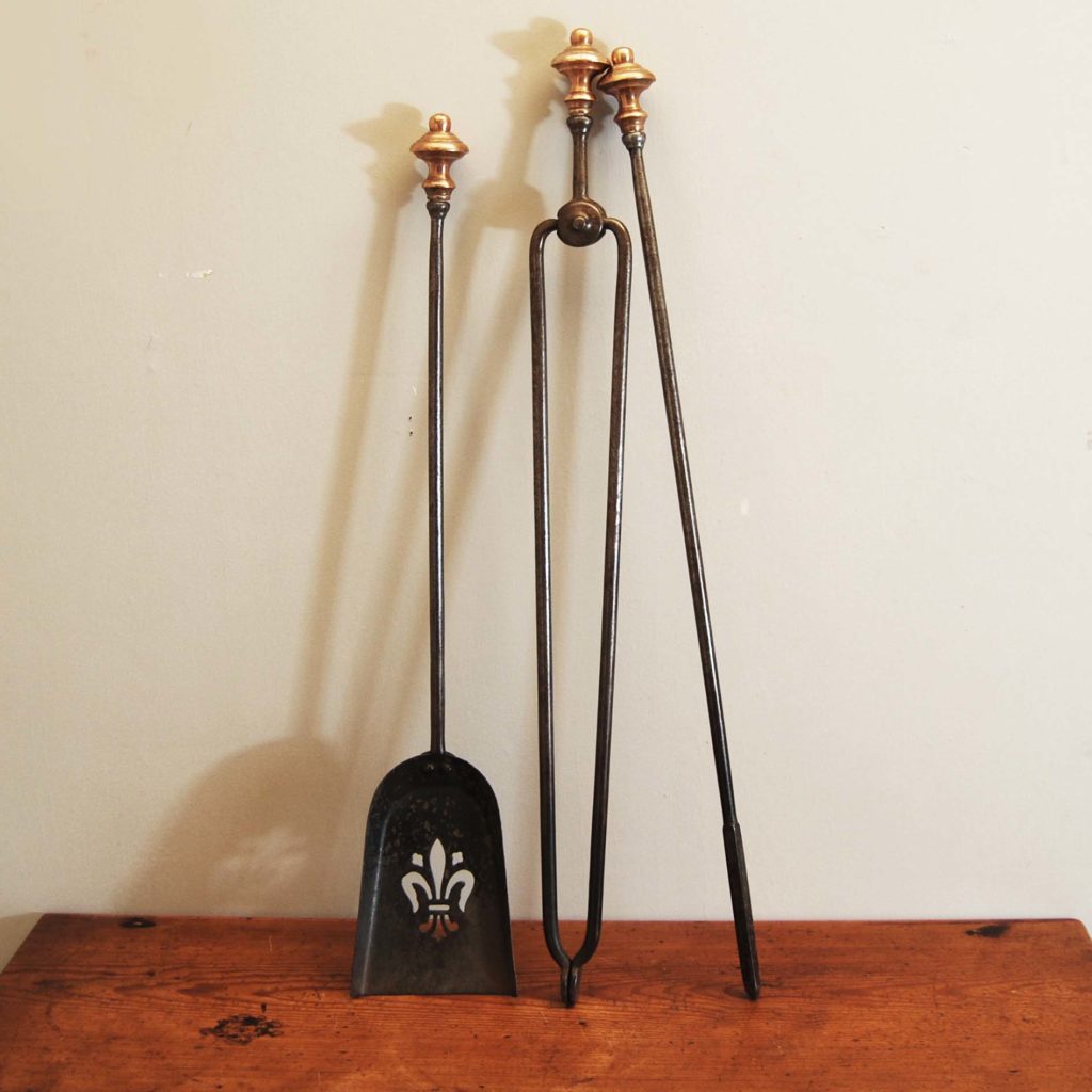 A set of steel and rose brass fire tools-0