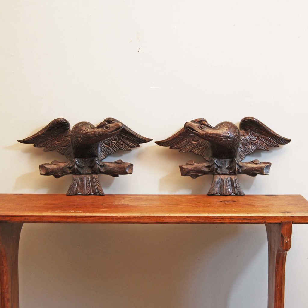 A pair of Black Forest carved eagle appliques-0