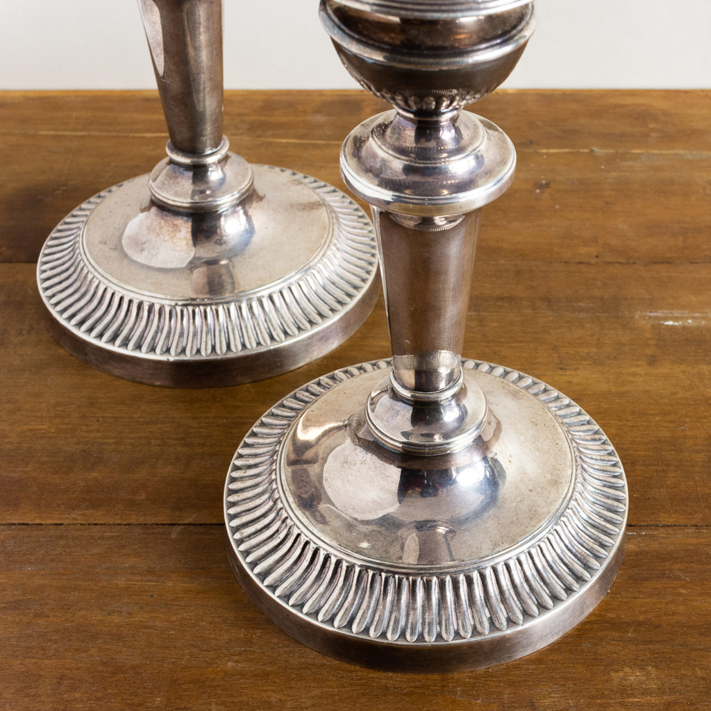 Pair of nineteenth century Sheffield plate candlesticks,-134888