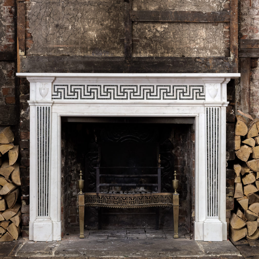George III style white marble and inlaid chimneypiece,