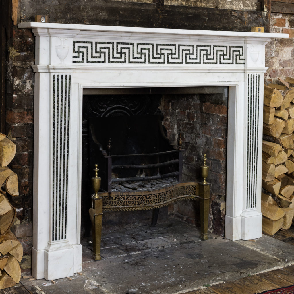 George III style white marble and inlaid chimneypiece, -134740