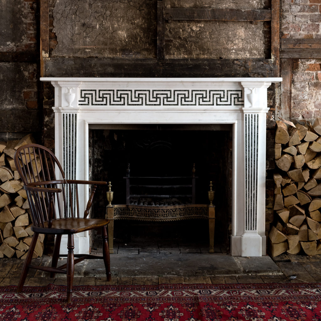 George III style white marble and inlaid chimneypiece,