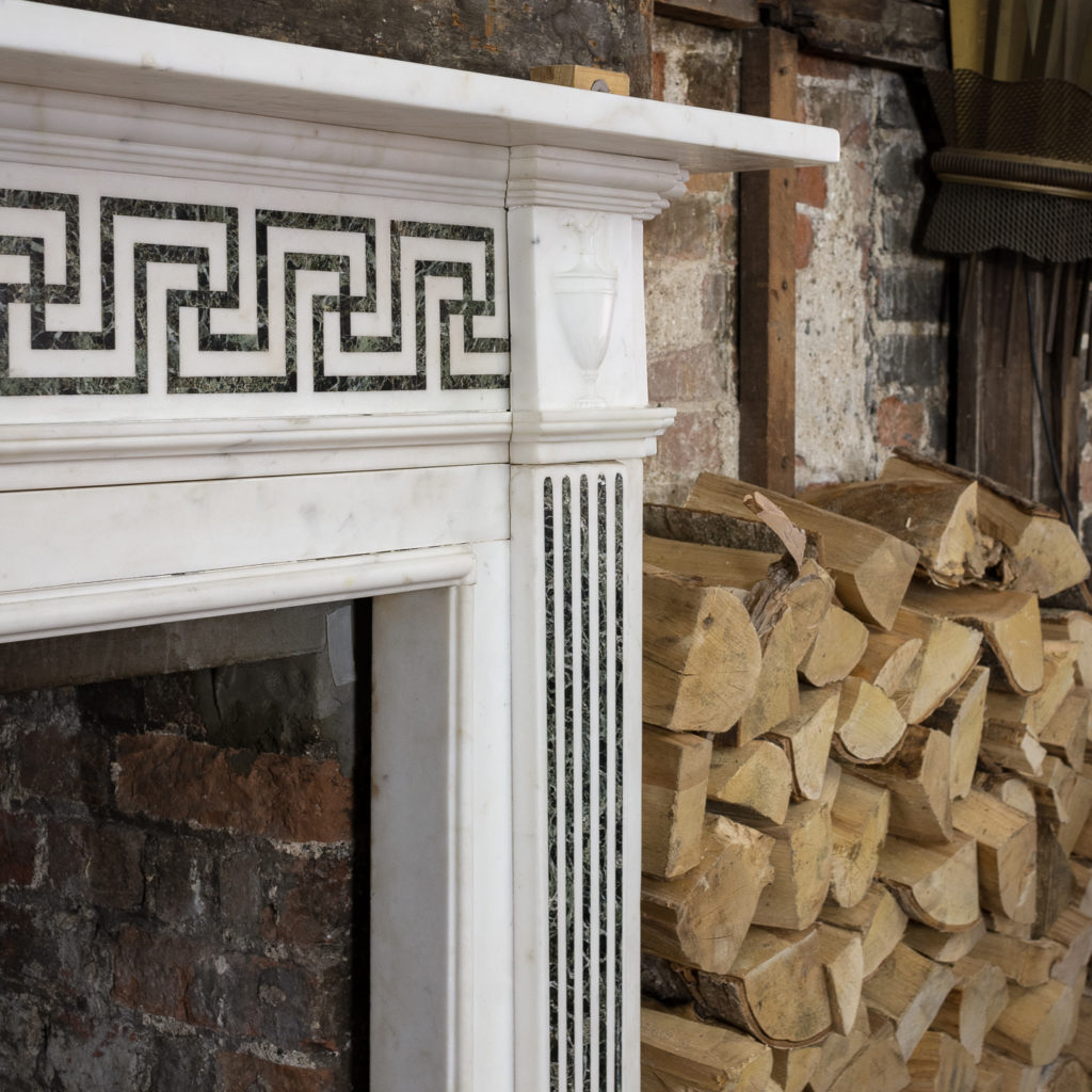 George III style white marble and inlaid chimneypiece, -134736