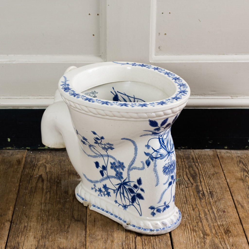 Late Victorian blue and white transfer printed lavatory pan,