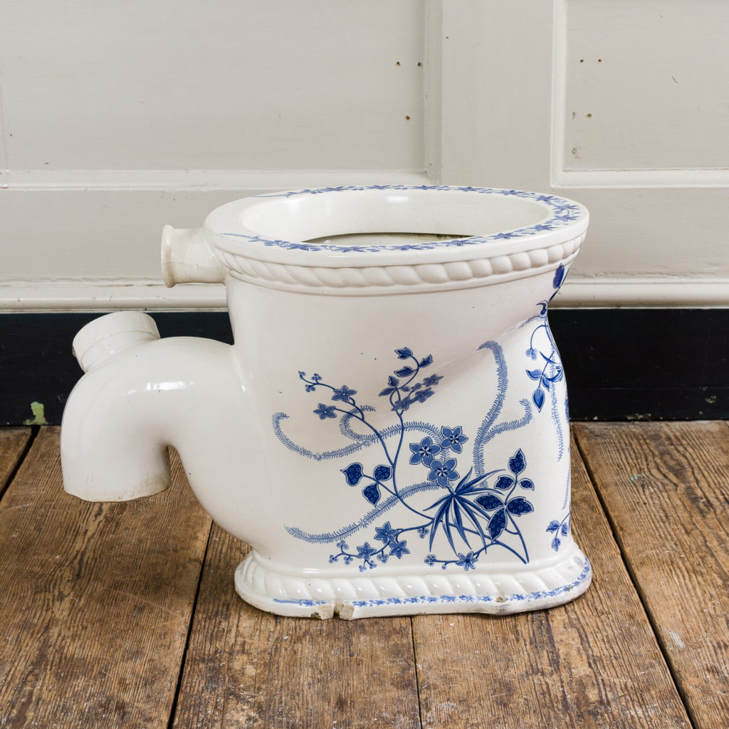 Late Victorian blue and white transfer printed lavatory pan,