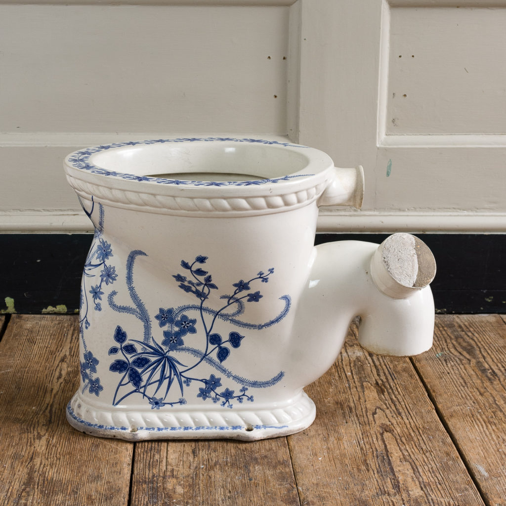 Late Victorian blue and white transfer printed lavatory pan,