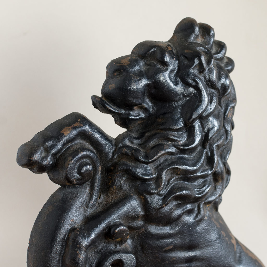 Pair of late Victorian rampant lion cast iron door stops,-134876