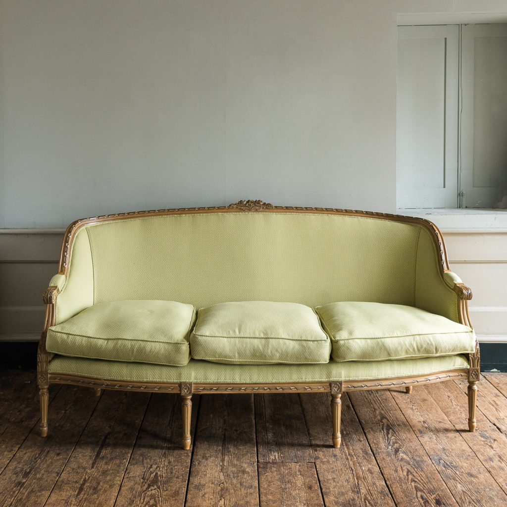 Louis XVI style beech framed canape sofa,