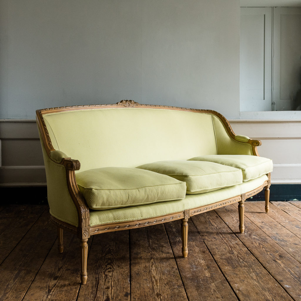 Louis XVI style beech framed canape sofa,