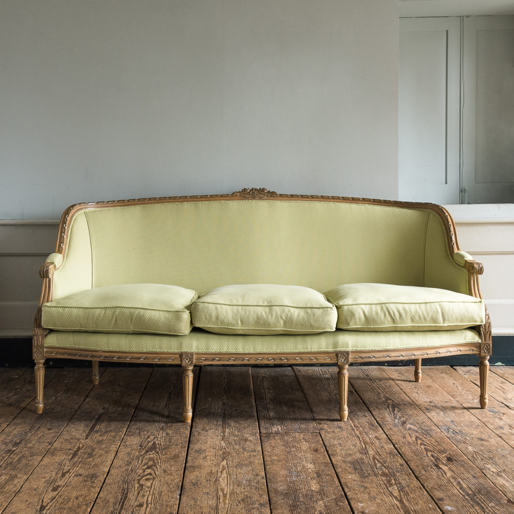 Louis XVI style beech framed canape sofa,