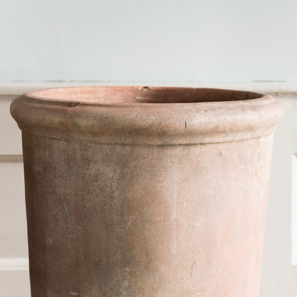 Two tapered cylindrical terracotta planters,-136089