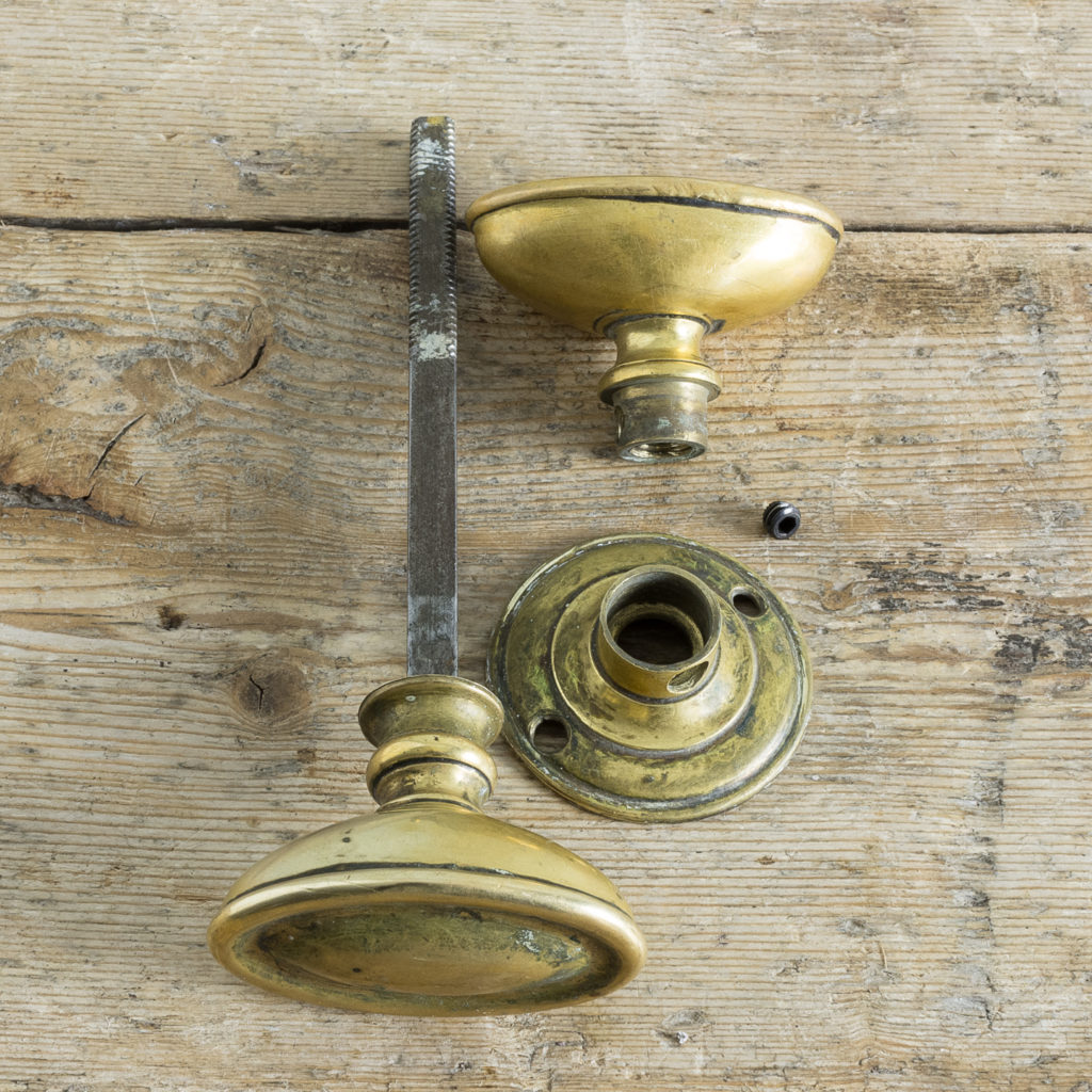 Edwardian pressed brass rim lock oval door knobs,-135201