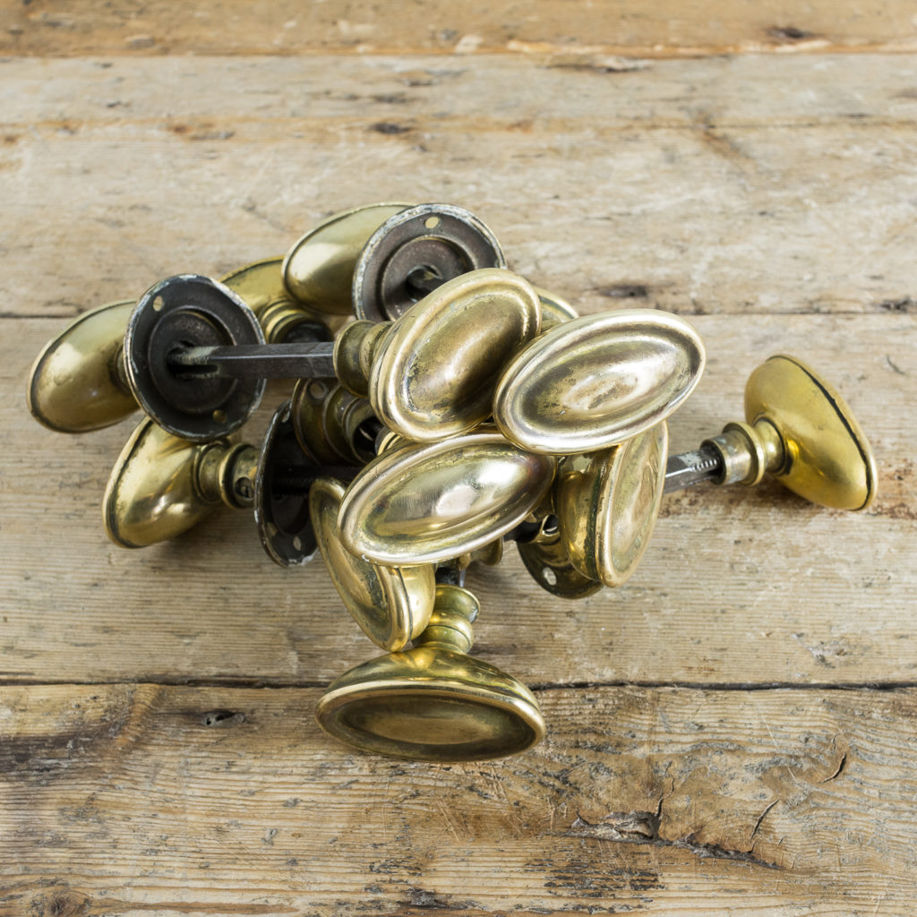 Edwardian pressed brass rim lock oval door knobs,-135200