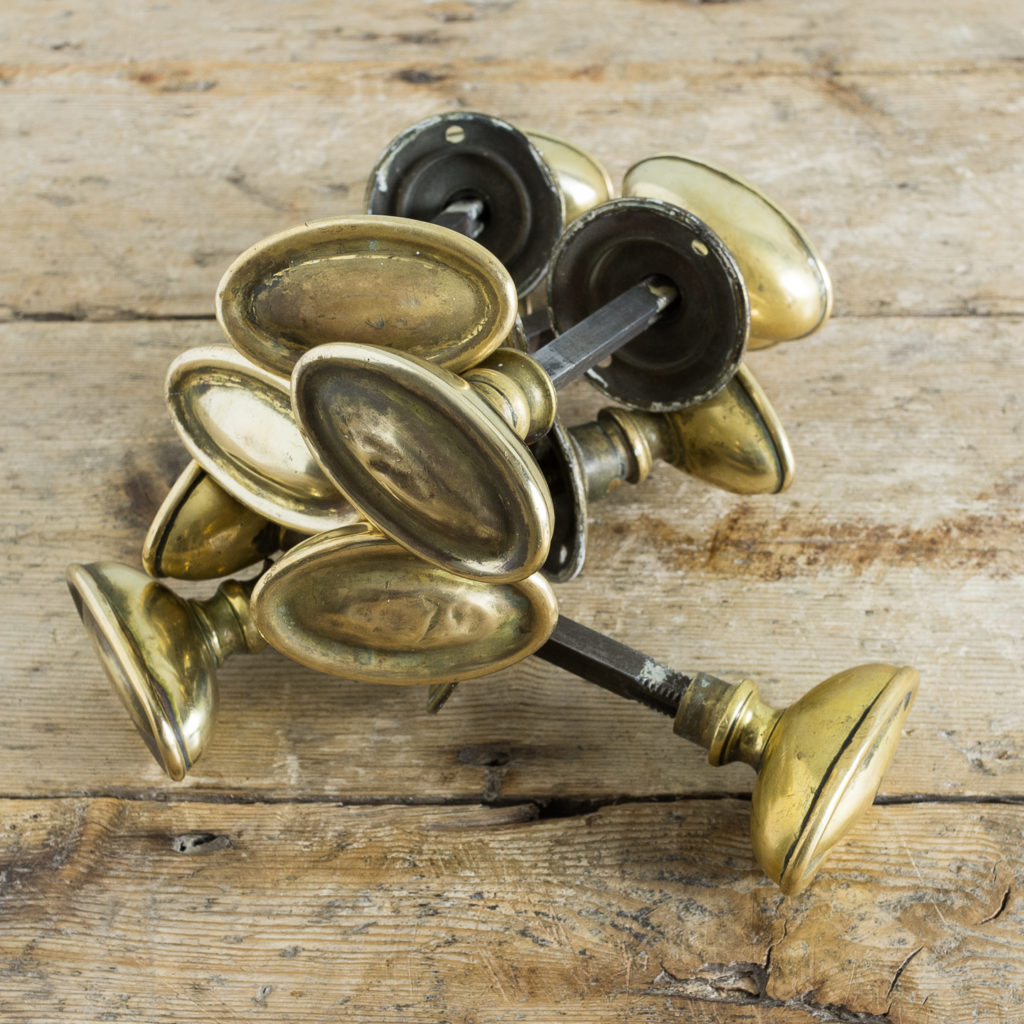 Edwardian pressed brass rim lock oval door knobs,-135202