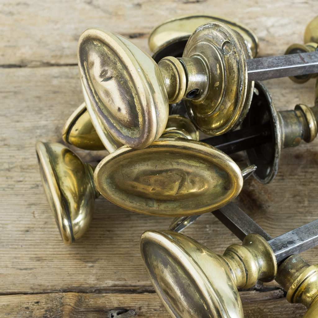 Edwardian pressed brass rim lock oval door knobs,-135203