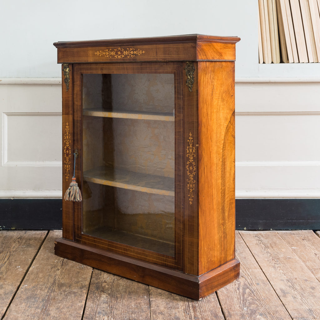 Late nineteenth century inlaid walnut pier cabinet,