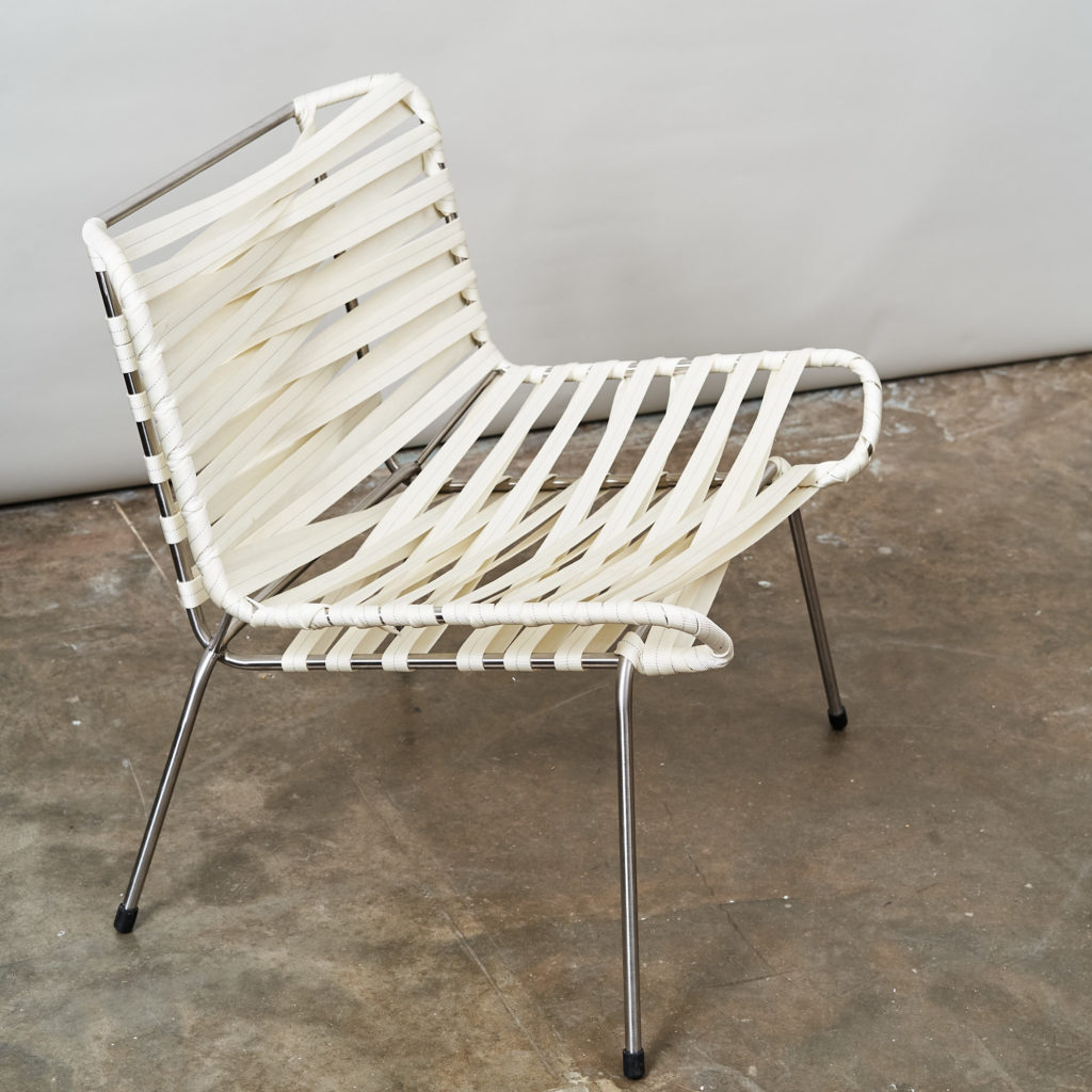 Chrome framed lounge chair with nylon straps,-136688