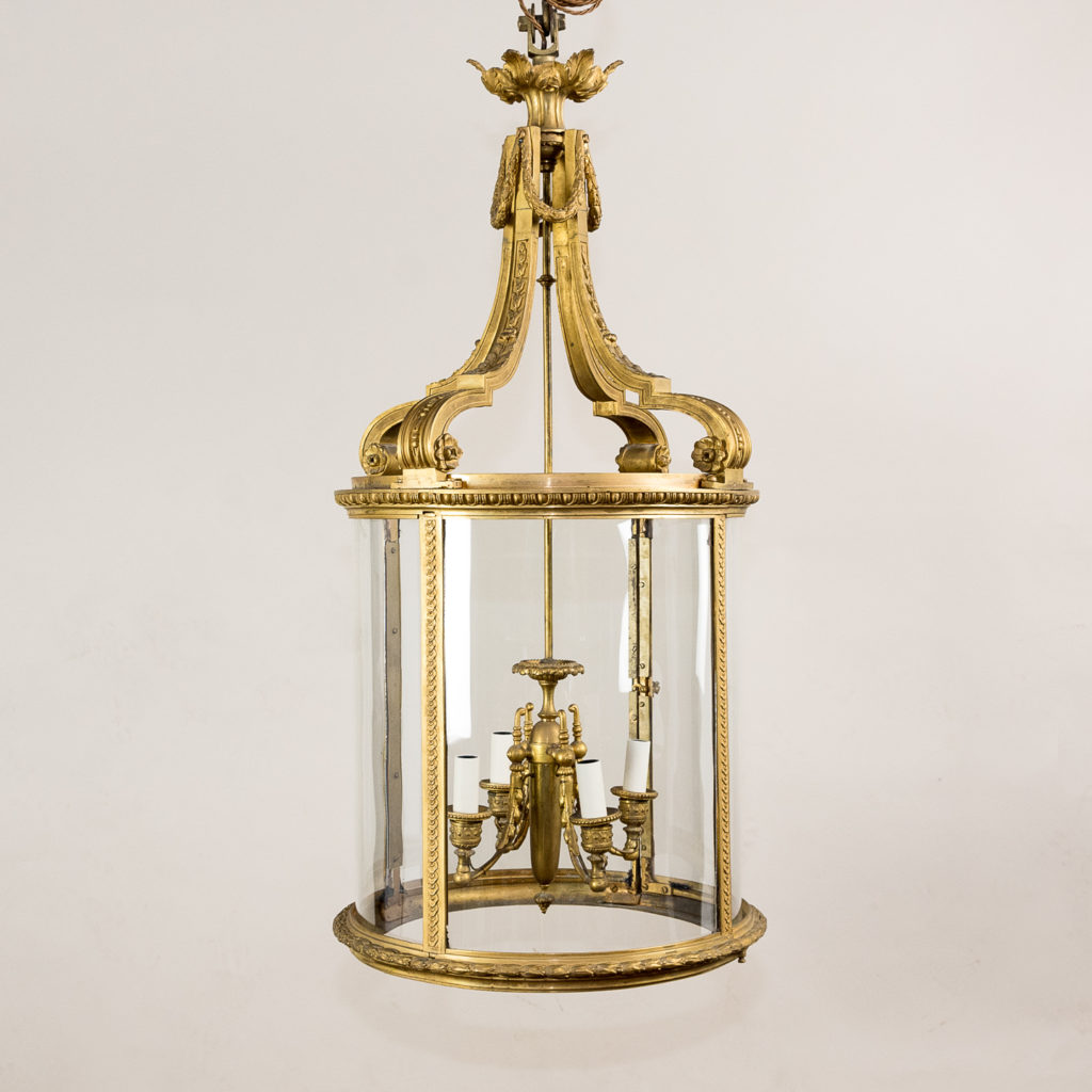 Louis XVI style gilt-bronze cylindrical hall lantern,