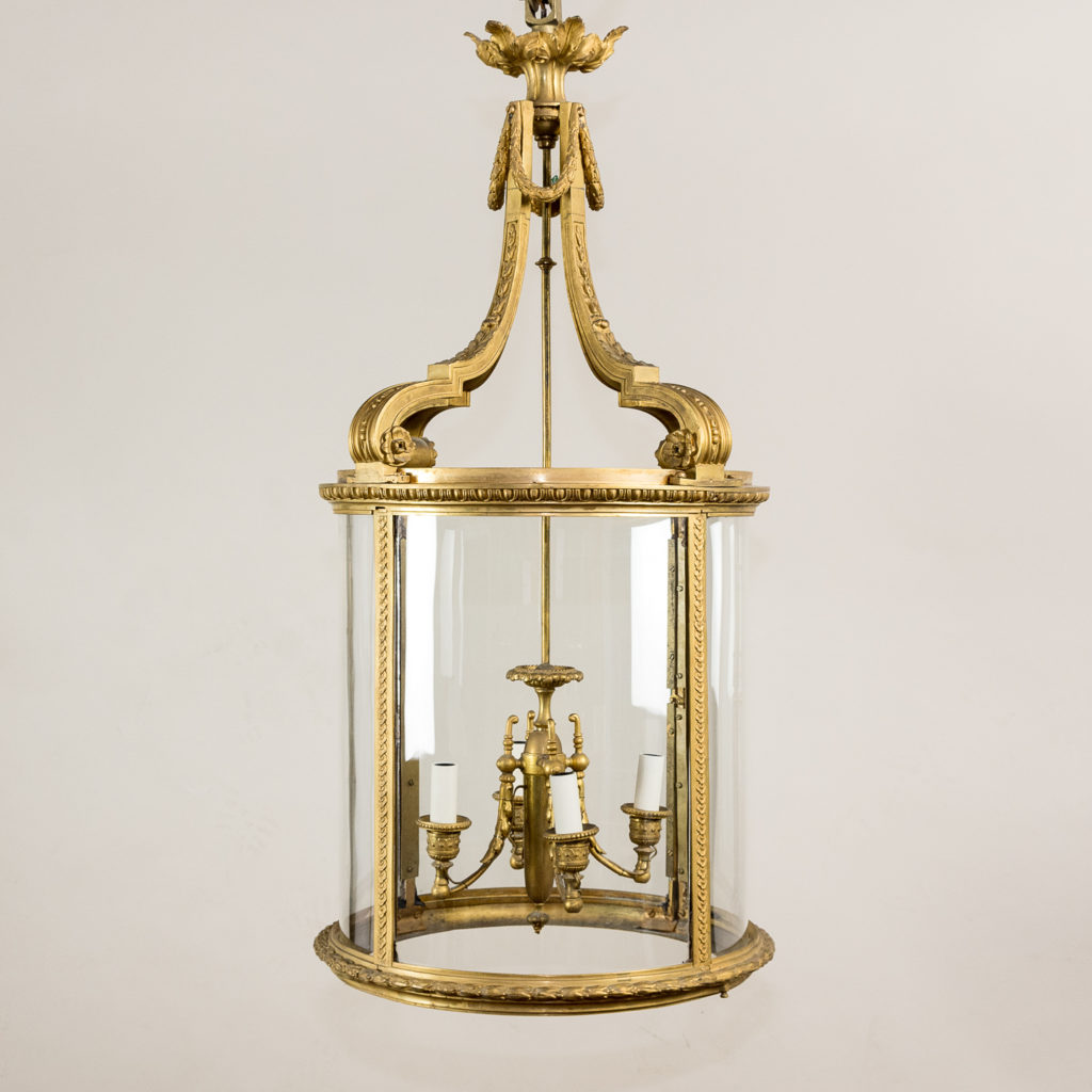 Louis XVI style gilt-bronze cylindrical hall lantern,