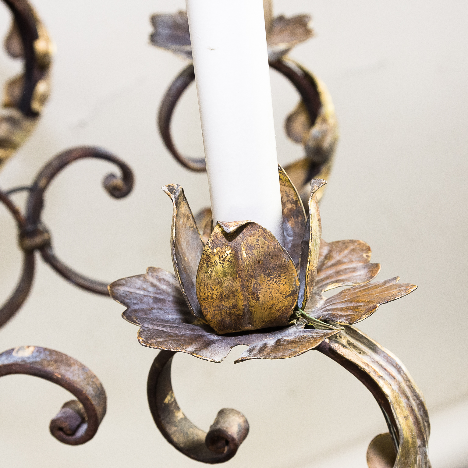 French 1940s parcel gilt wrought iron chandelier Lighting