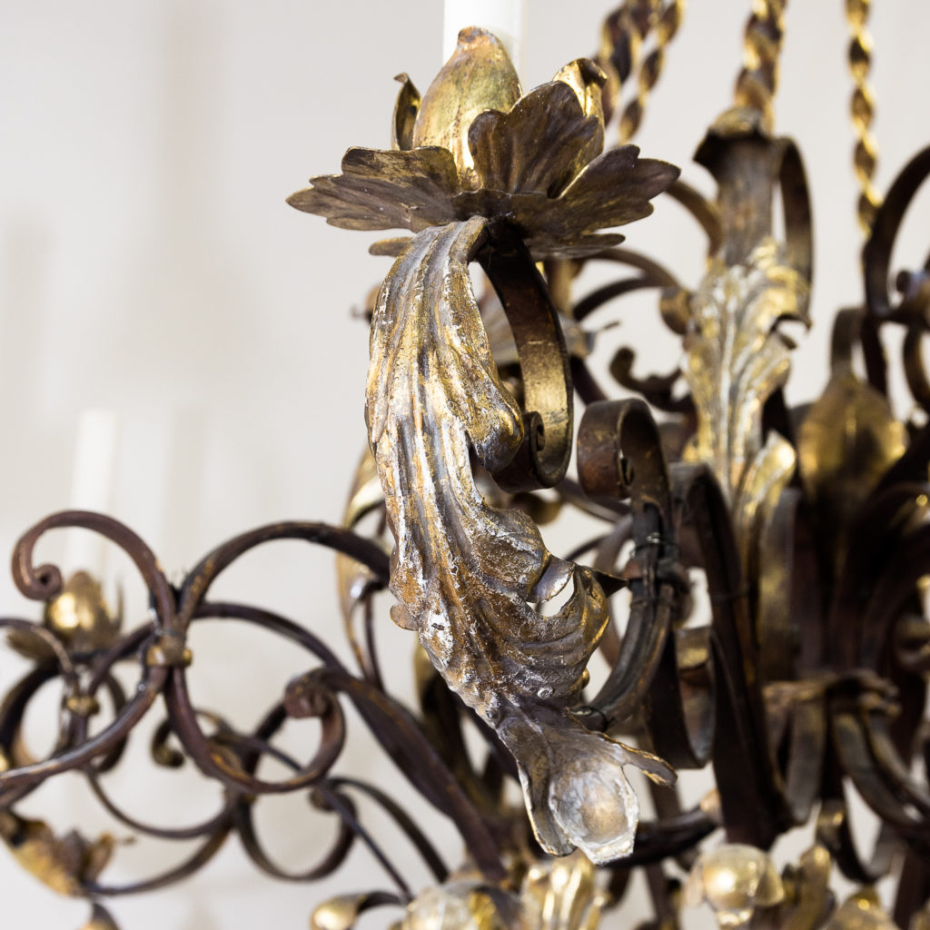 Substantial French 1940s parcel-gilt wrought iron chandelier, -136932