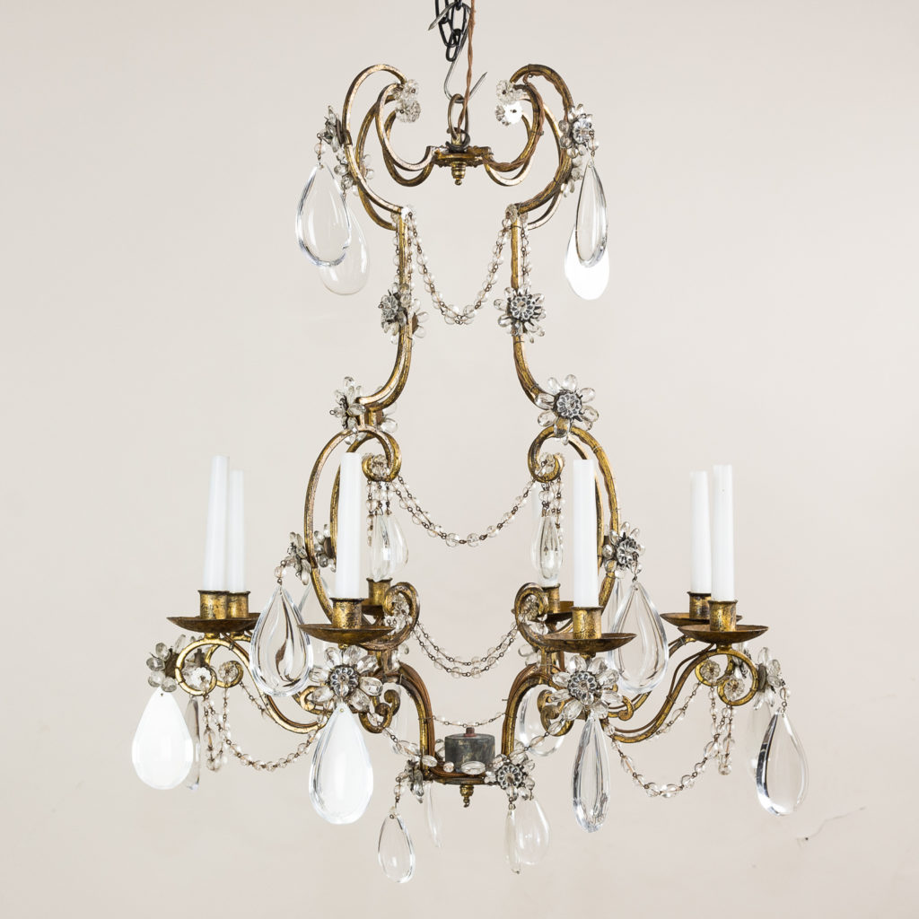 Twentieth century French gilt-metal eight light chandelier,