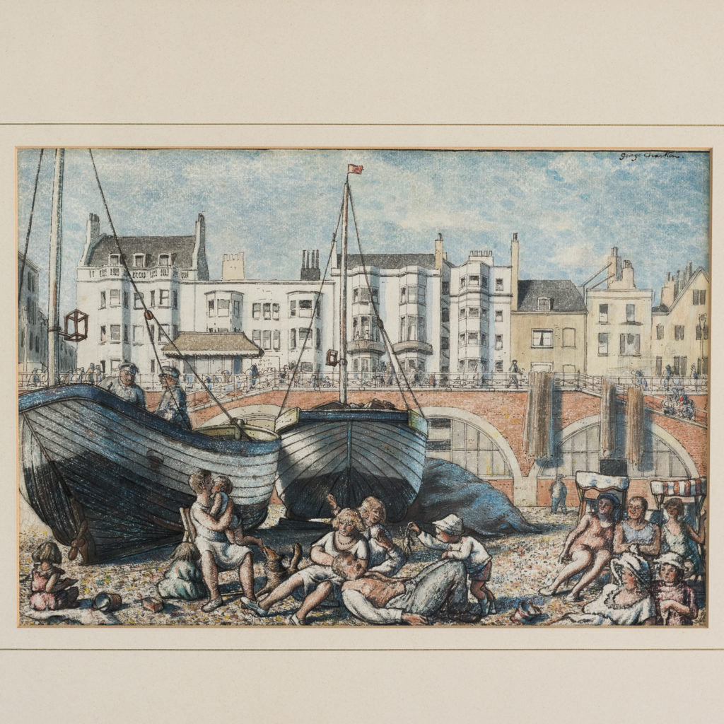 Pair of watercolour and ink paintings of Brighton Beach by George Charlton-136529