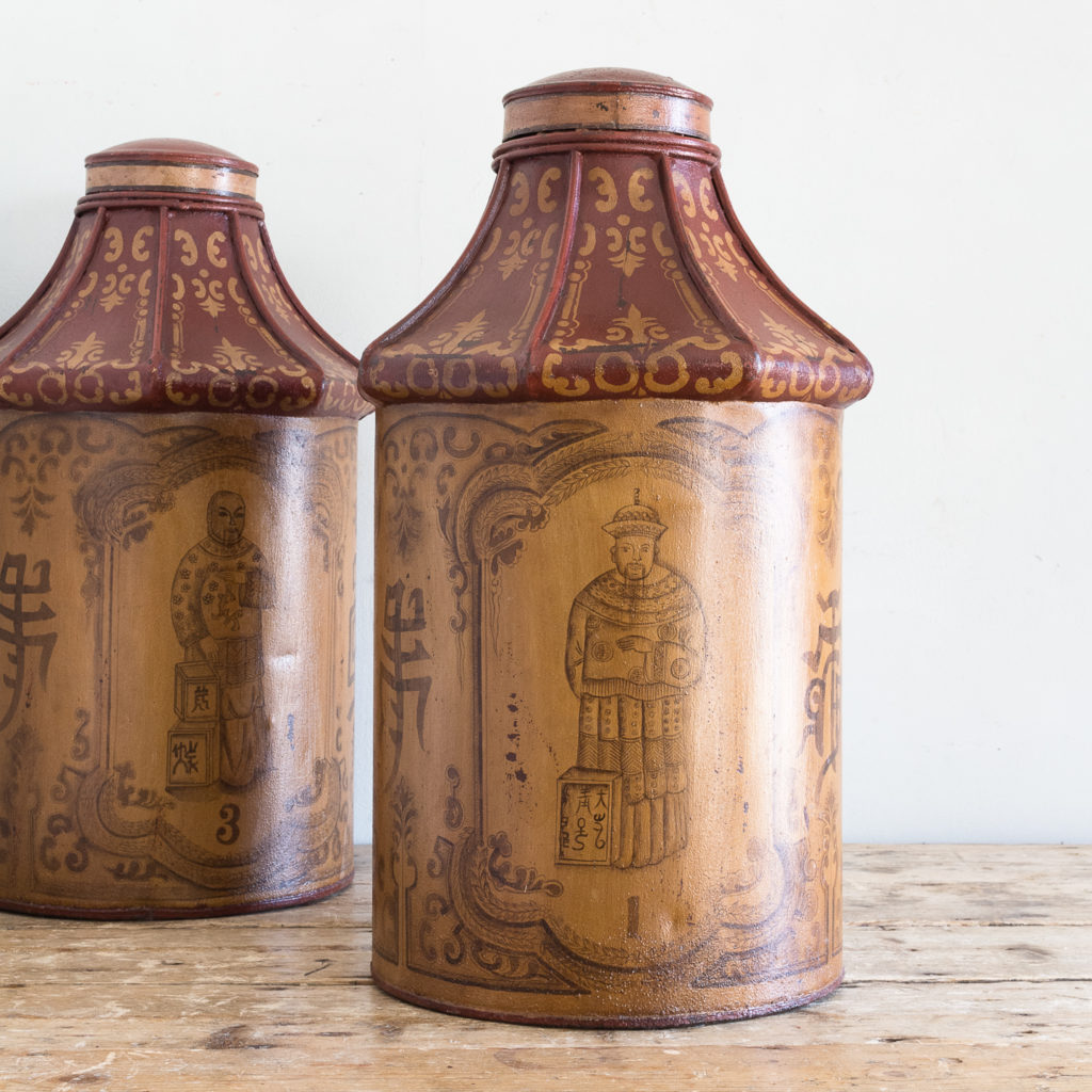 Pair of toleware tea canisters, -137322