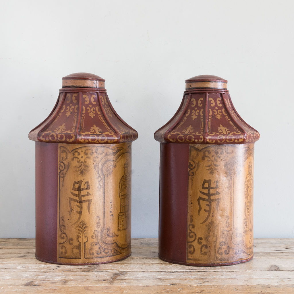 Pair of toleware tea canisters, in the nineteenth century style