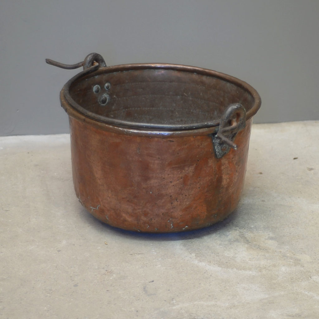 A planished copper and wrought iron cooking pot-0