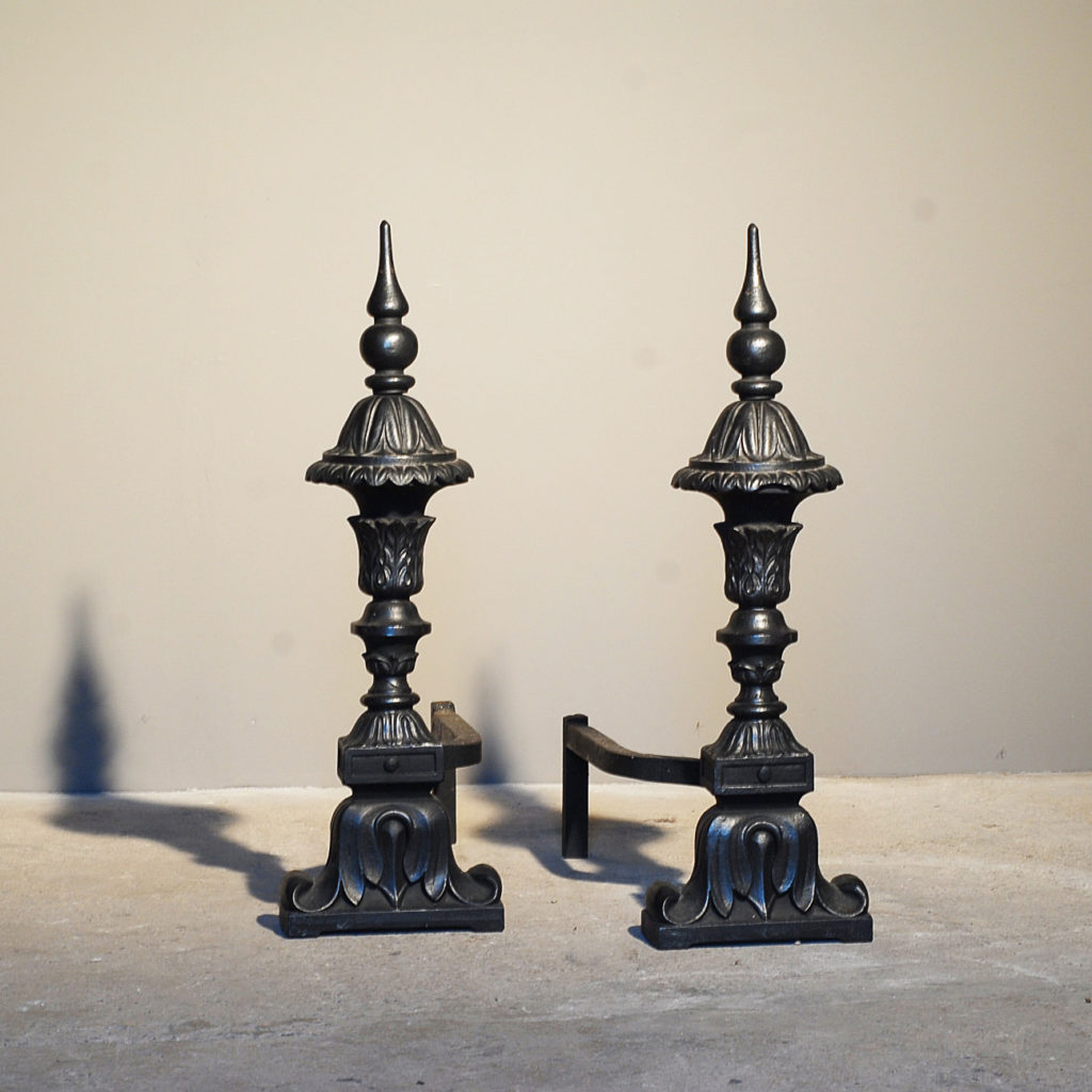 A pair of English cast iron andirons-0