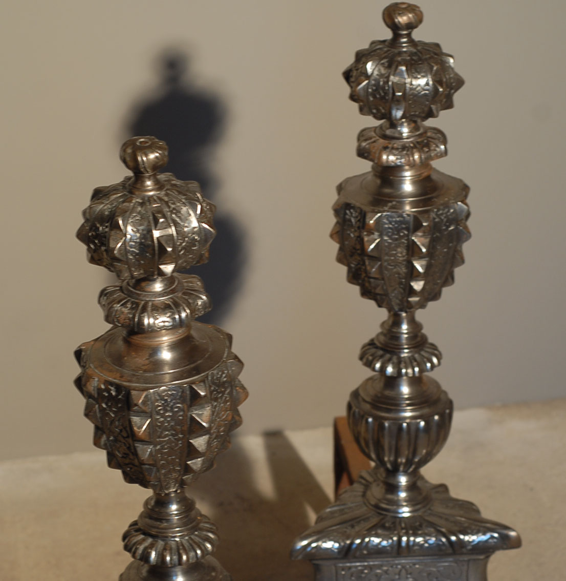 A good pair of English steel and wrought iron andirons-138196