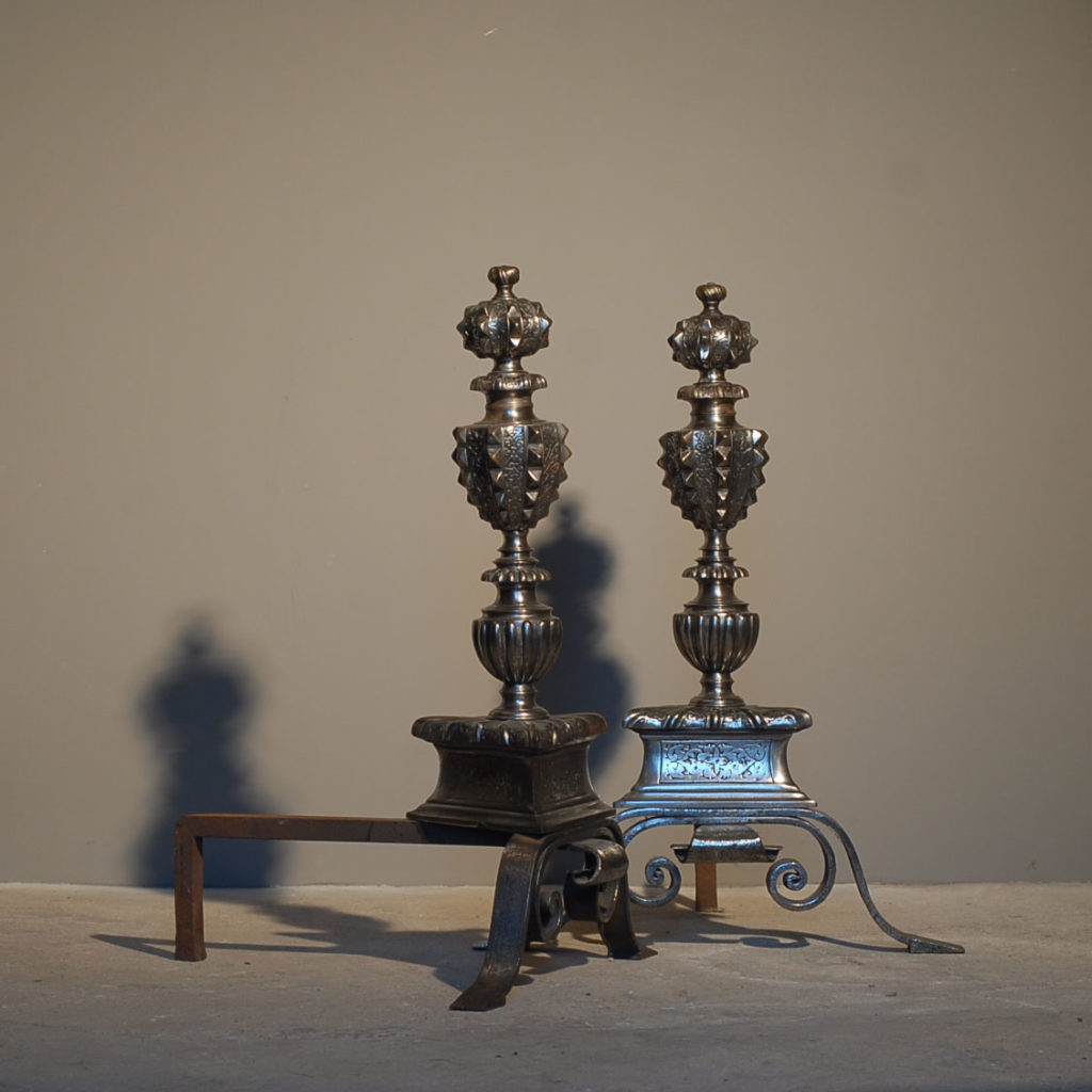 A good pair of English steel and wrought iron andirons-138195
