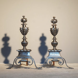 A good pair of English steel and wrought iron andirons-0