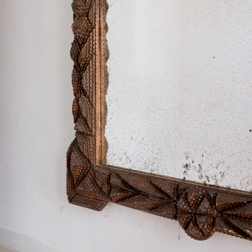 French carved ‘tramp-art’ wall mirror, -137666