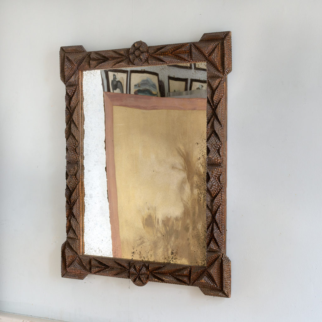 French carved ‘tramp-art’ wall mirror, -137669