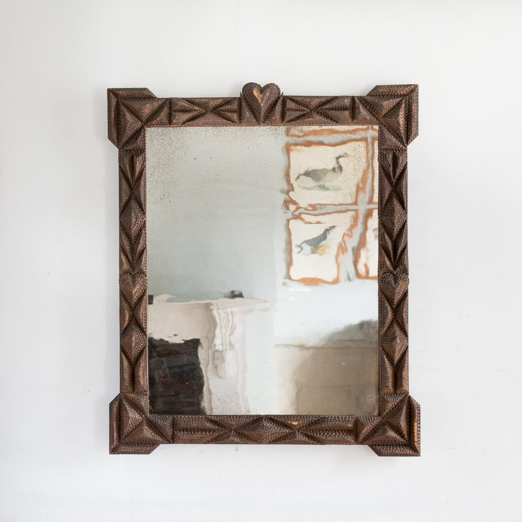 French carved ‘tramp-art’ wall mirror,