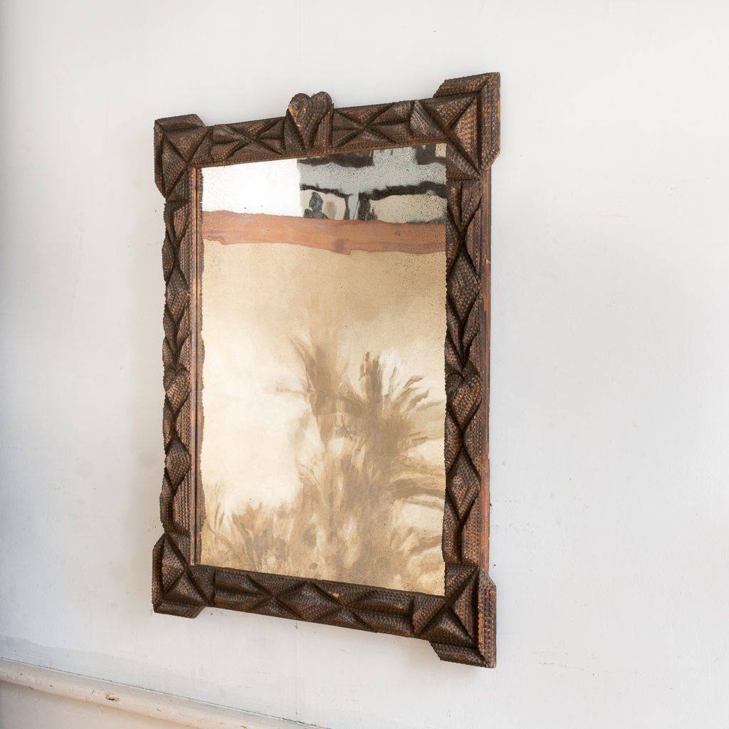 French carved ‘tramp-art’ wall mirror, -137651