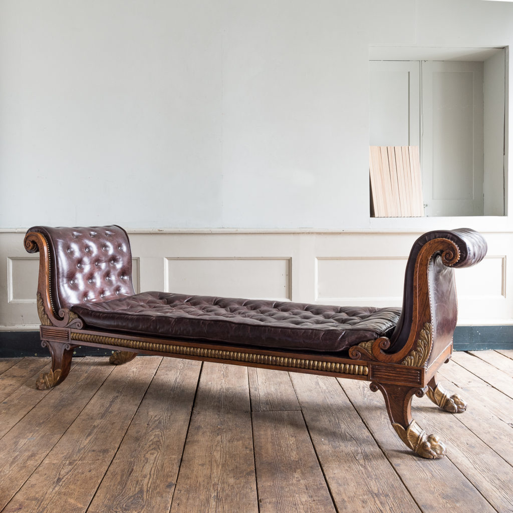 Regency faux-rosewood parcel-gilt daybed,