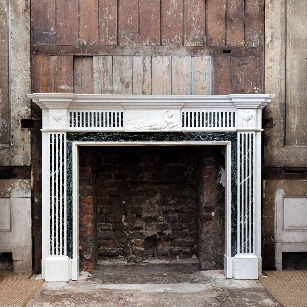 George III style Statuary and Verde Antico marble chimneypiece,