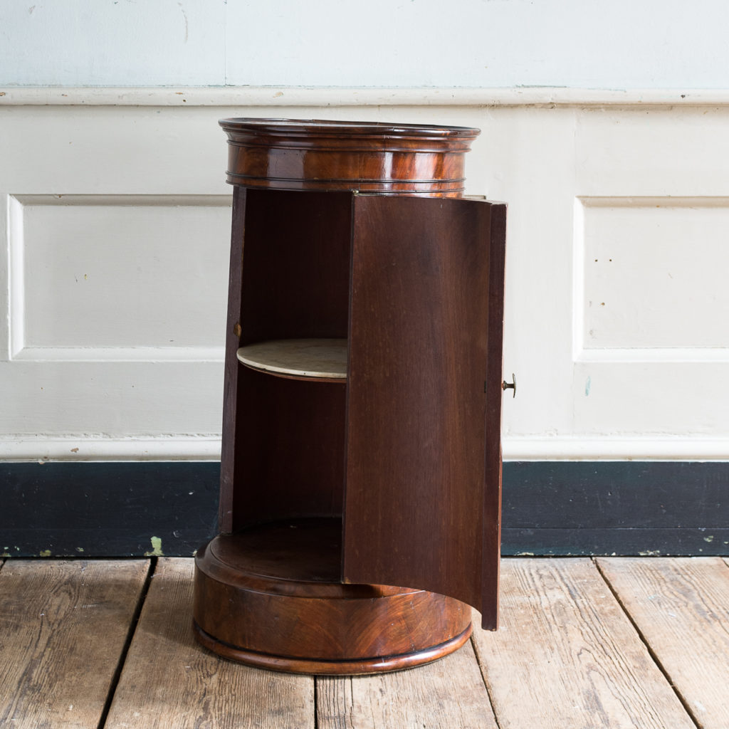 Nineteenth century flame mahogany cylindrical pot cupboard,-137971