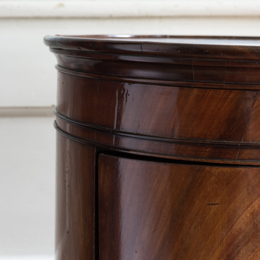 Nineteenth century flame mahogany cylindrical pot cupboard,-137973