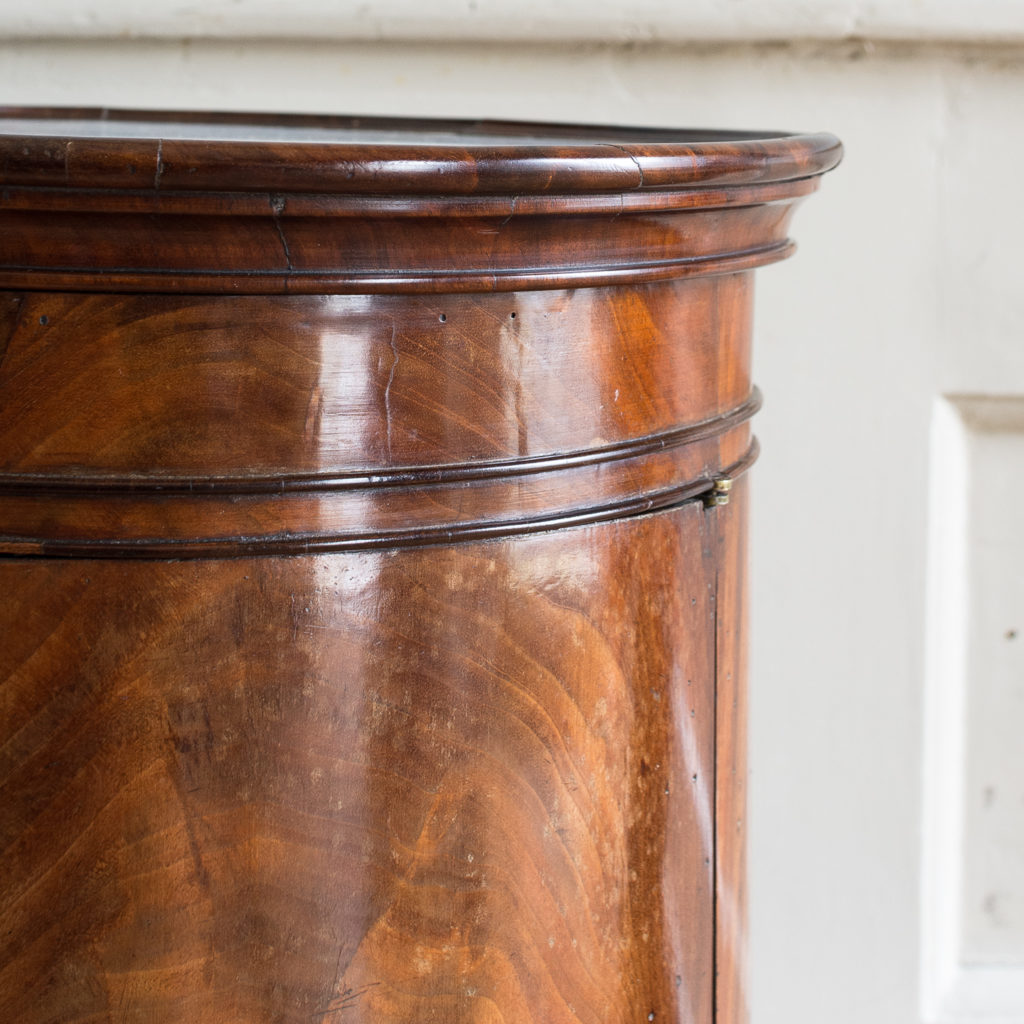 Nineteenth century flame mahogany cylindrical pot cupboard,-137974