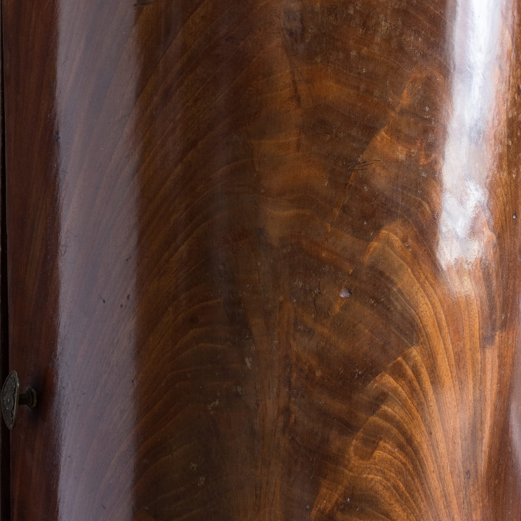 Nineteenth century flame mahogany cylindrical pot cupboard,-137975